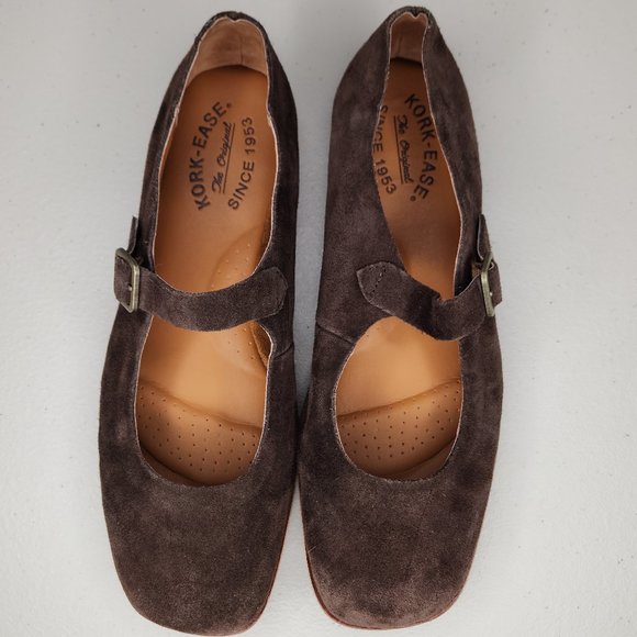 KorkEase Shoes Korkease Prato Mary Jane Suede Flat Shoes Dark